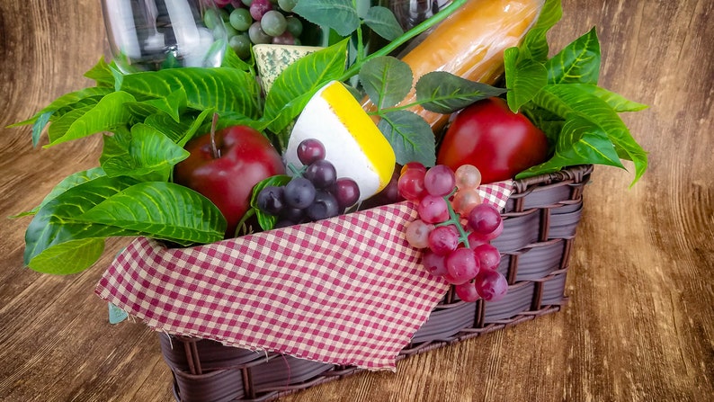 Table Top Picnic Basket Romantic Picnic Wine Decor Spring Romance Faux Picnic Basket Kitchen Decor Spring Picnic Wine Basket