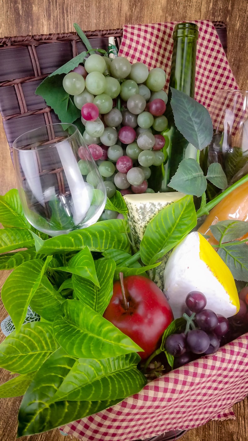 Table Top Picnic Basket Romantic Picnic Wine Decor Spring Romance Faux Picnic Basket Kitchen Decor Spring Picnic Wine Basket