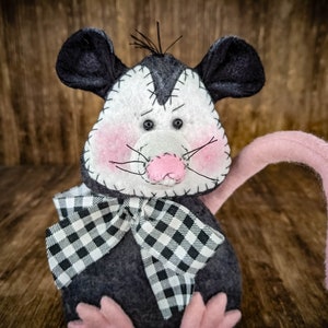 Possum Primitive - Opossum - Decorative Doll - Collectible - Tabletop Decor - Tiered Tray - Wreath Attachment - Felt Centerpiece - Farmhouse