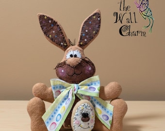 Primitive Lucky Easter Bunny - Pastel Easter Rabbit - Blue Pink Mint Green Yellow - Wreath Attachment - Table Top Decor - Primitive Decor