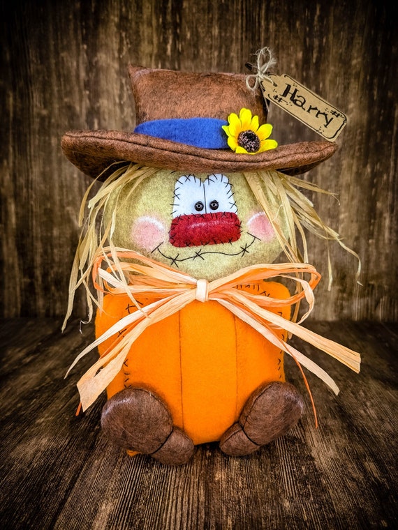 Harry the Pumpkin Scarecrow - Fall Shelf Sitter - Primitive Fall Decor - Holiday Decor - Fall Decor - Fall Scarecrow - Wreath Attachment