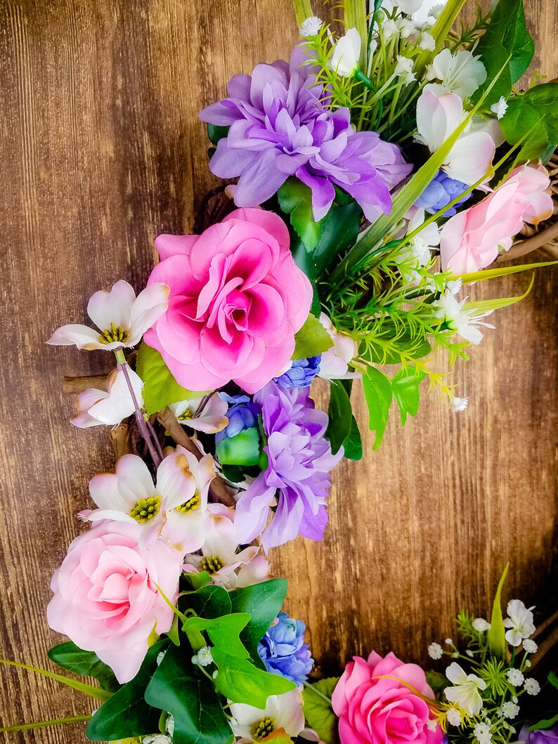 Spring Floral Wreath Spring Grapevine Grapevine Decor Door Decor Floral Grapevine Spring Wreath- Floral Wreath Spring Front Door
