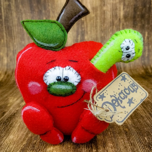 Apple Decor -  Teacher Apple - Teacher Gift - Classroom Decor - Table Top Decor - Teacher Appreciation - Teacher Wreath - Primitive Plushie