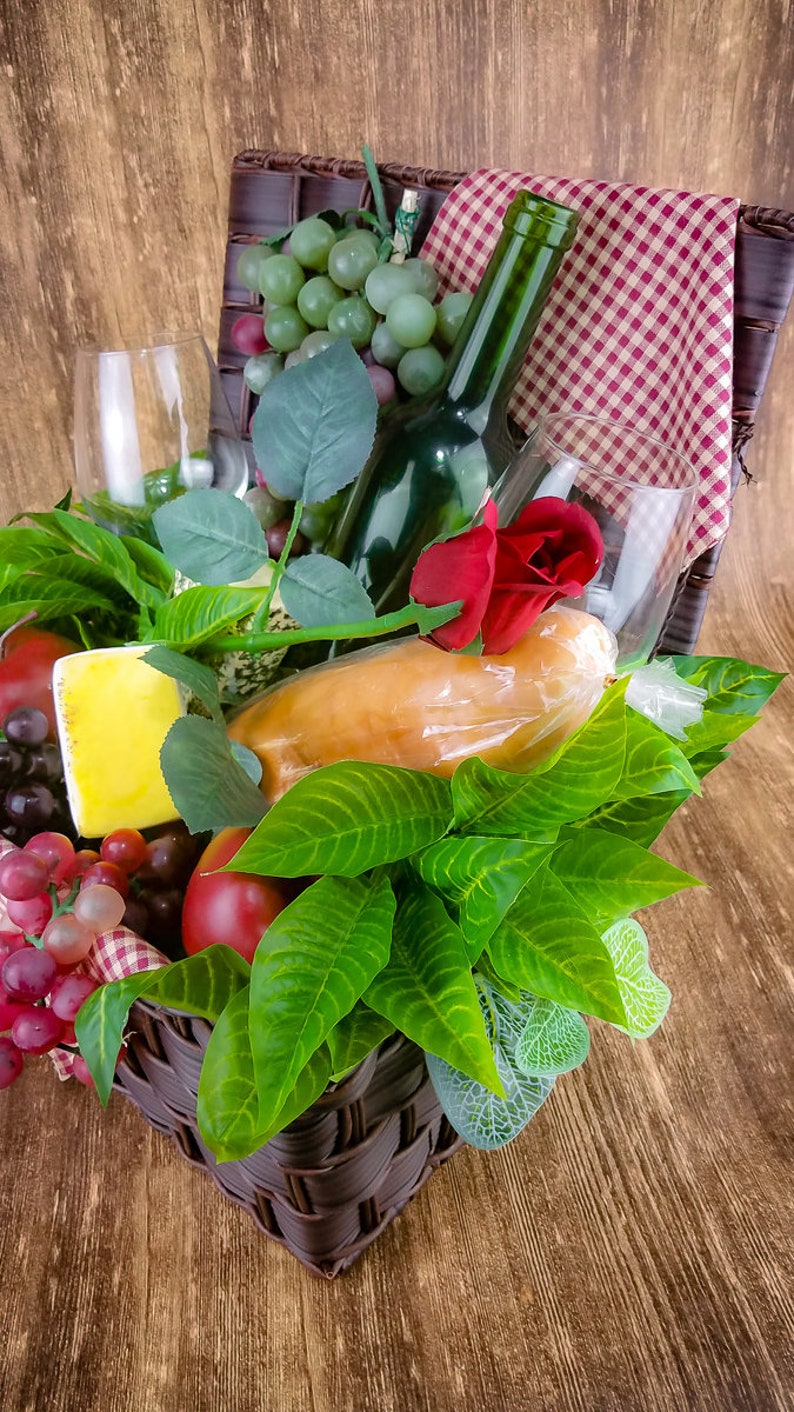Table Top Picnic Basket Romantic Picnic Wine Decor Spring Romance Faux Picnic Basket Kitchen Decor Spring Picnic Wine Basket