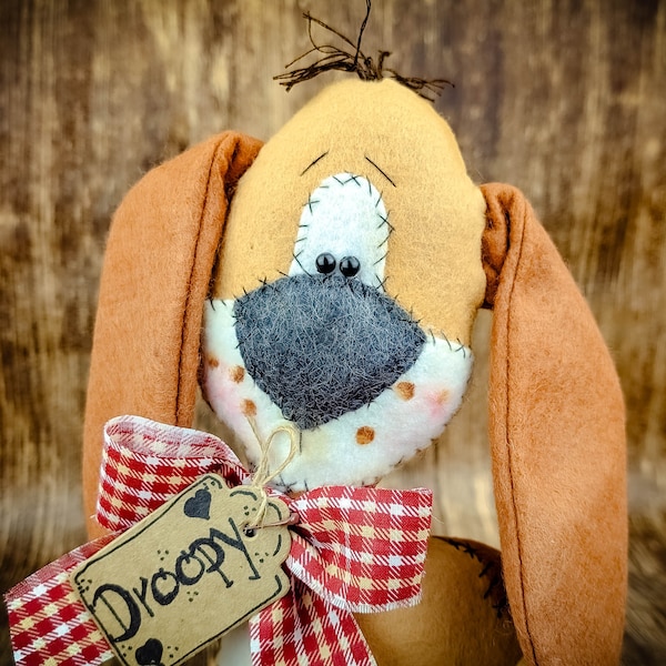 Droopy Dog Lover Gift  - Puppy Primitive - Cute Plush - Shelf Table Decor - Gift for Him - Her - Wreath Attachment - Felt Doll - Centerpiece
