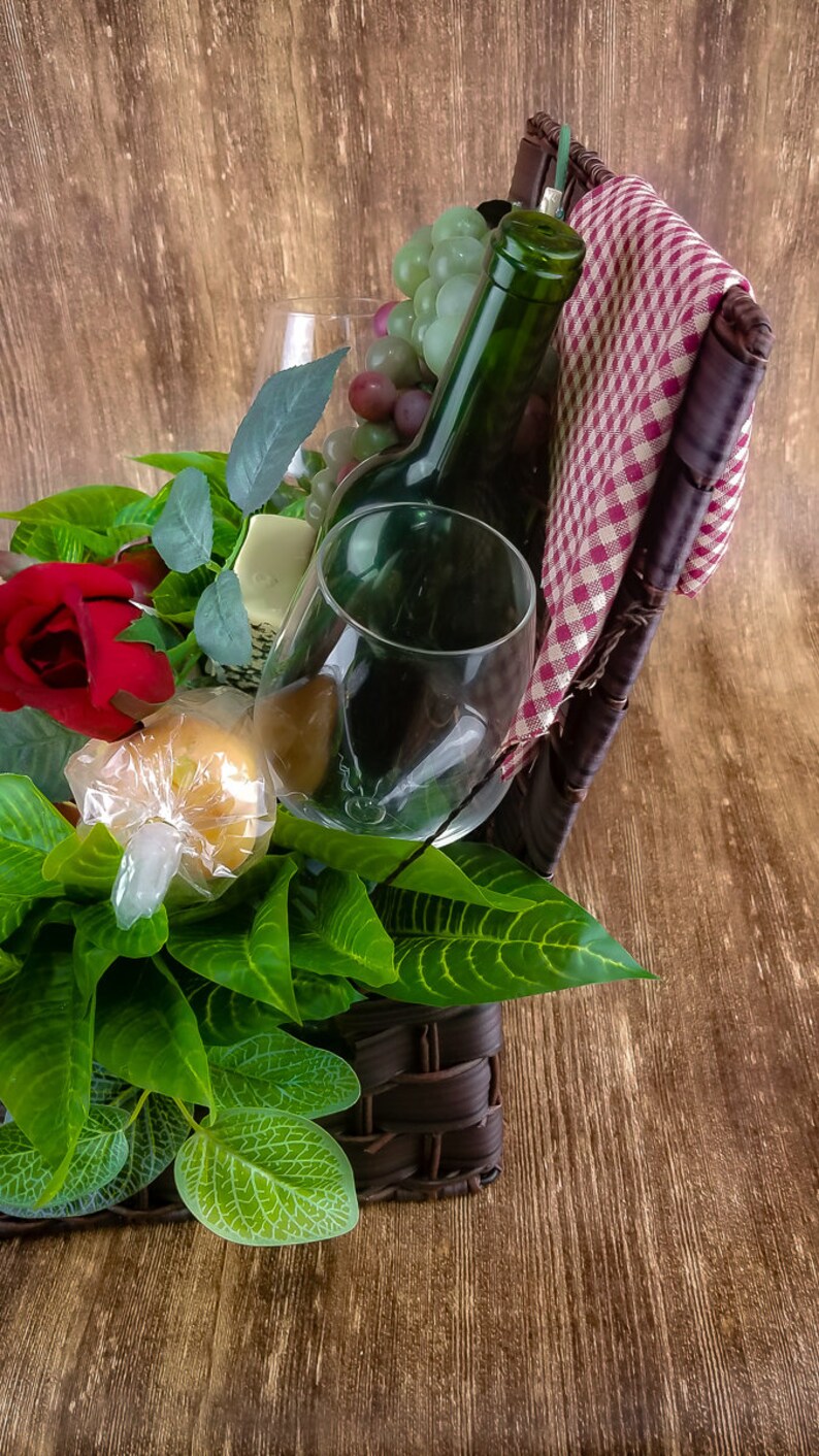 Table Top Picnic Basket Romantic Picnic Wine Decor Spring Romance Faux Picnic Basket Kitchen Decor Spring Picnic Wine Basket