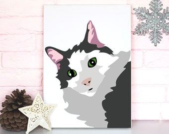 Gift for Cat Lovers, Cat Lady Pet Portraits. Custom Handmade Pet Portrait of Your Pet's Photo. Printed onto Canvas, Mother's Day Gifts, Gift