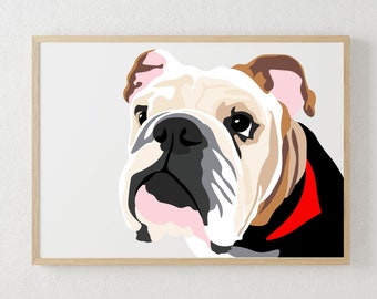 Pet Portrait Print, Customized Bulldog Portraits, Pet Art, Print on Canvas, Mother's Day Gift, Personalized Pet Photo, Custom Pet Art, Gift