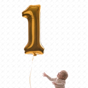 Digital Backdrop First Birthday Number One Gold Balloon White Background Smash Cake Backlit Birthday One Years Old Photo Session