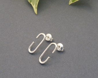 Silver oval earring-Minimalist-Handmade-Stud earring-Lightweight-Sterling silver post earrings-For Office-Gift for her  (560)