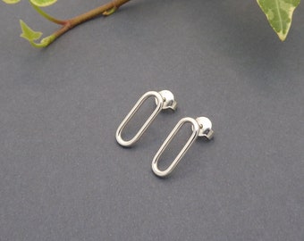 Sterling silver oval earring-Minimalist-Handmade-Stud earring-Lightweight post earrings-For Office-Gift for her  (550)