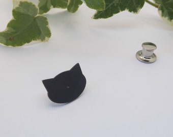 Oxidized silver pin-Tiny cat lapel pin-Minimalist-Handmade-Contemporary jewelry-Black jewelry-Cat jewelry-Cats lover gift-Unisex