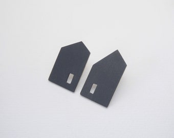 Oxidized silver pin-Tiny house lapel pin-Minimalist-Handmade-Contemporary jewelry-Housewarming gift-Unisex-Black jewelry