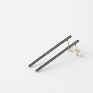 Silver stud earrings-Long black earrings-Handmade post earings-Minimalist-Simple jewelry-Bar earring-Contemporary jewelry-For her   (524n)