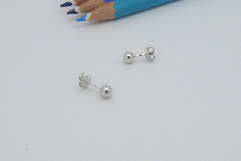 Ball earrings-14k white gold-Small stud earrings-4mm gold ball earrings-Minimalist-Simple jewelry-Second /third piercing-For him-For her image 3