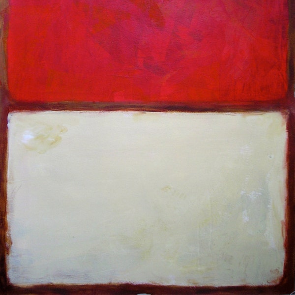 Mark Rothko Style MidCentury Modern Abstract Glossy Contemporary Color Block Painting title: "Red and Cream Two-Toned” 24x18" Retro