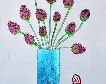 Purple Drumstick Allium Original Floral Painting