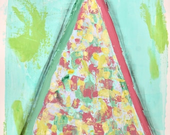 Multicolored Triangle Painting Original Turquoise