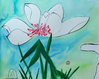 Lotus Flower Original Watercolor Painting