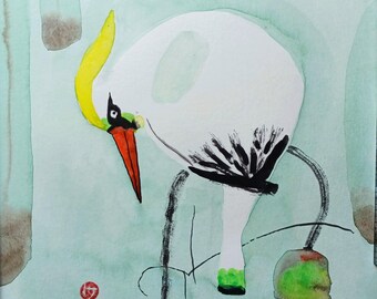 Original Watercolor Chinese Bird Painting