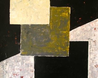 Stacked Boxes Geometric Original Painting Black and White