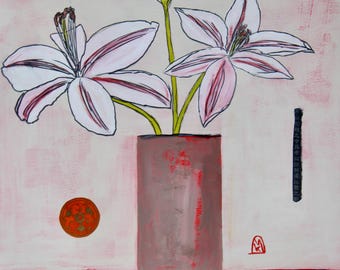 Floral Original Painting of Lilies in Vase