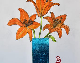 Orange Asiatic Lilies Original Painting