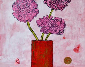 Pink Peony Original Painting 3 in vase