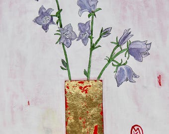 Bluebells or Campanula Flowers in Vase Original Painting