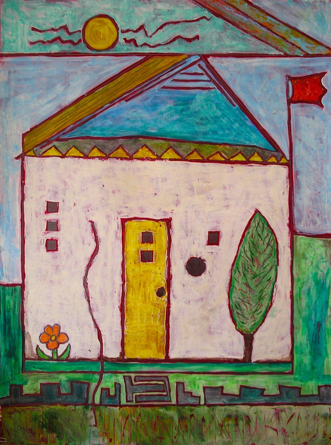 Folk Art House Original Painting. Acrylic Modern Abstract on Etsy