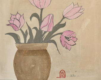 Pink Tulips In Vase Still Life
