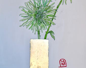 Green Spider Mums Original Painting