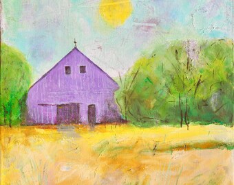 Bucolic Rural Purple Barn Scene Original Painting