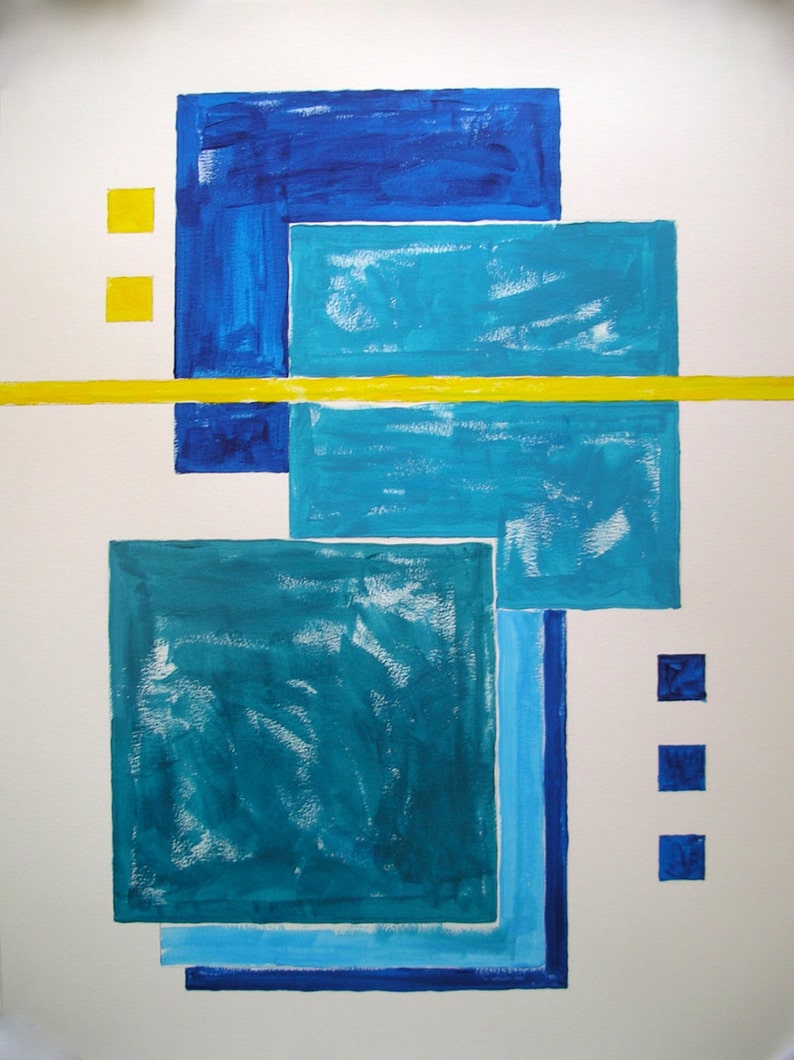 Bleu Peinture Acrylique Art Géométrique Original 18 X Etsy