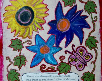 Original Flowers Think Positive Painting Collage