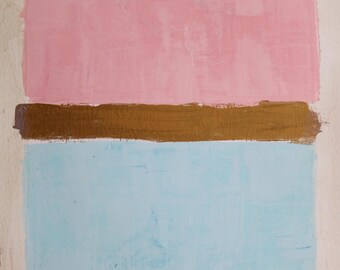 Pastel Baby Pink and Blue and Gold Metallic Rothko Style Original Painting Minimalist
