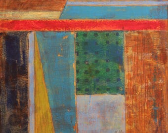 Midcentury Modern Geometric Aerial View Original Painting