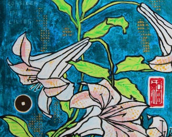 Lilies Original Painting With Red Stamp