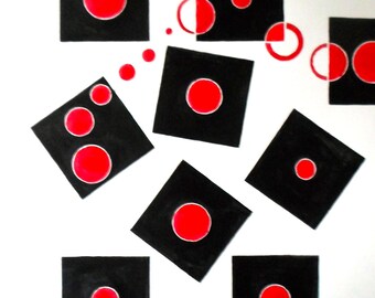 Original Black and White and Red Geometry Painting