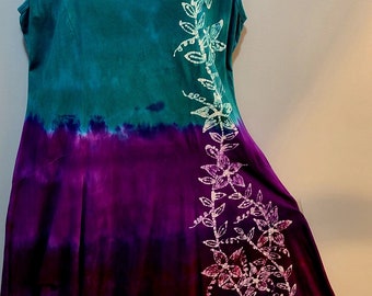 Custom flower batik and tie dye Gatsby dress.  Size 2XL (#27)