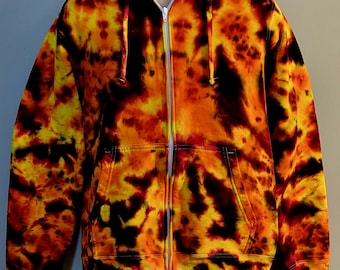 Custom Tie Dyed Zippered Hoodie.  Firey Marble