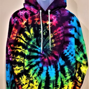 Hanes Tie Dye Hoodie.  Rainbow Swirl with Black