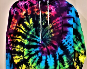 Hanes Tie Dye Hoodie.  Rainbow Swirl with Black