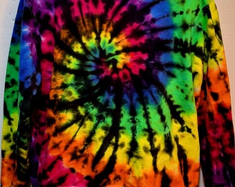 Sweatshirt.  Custom Hand dyed tie dye.  Rainbow swirl with black overlay