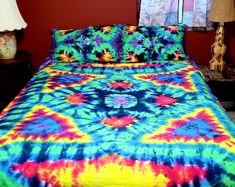 Egyptian Cotton Duvet Cover.  Full size 78x88.  Custom dyed tie dye.(#161)