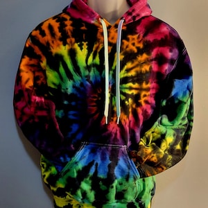 Gildan Tie Dye Hoodie.  Rainbow Swirl with Black