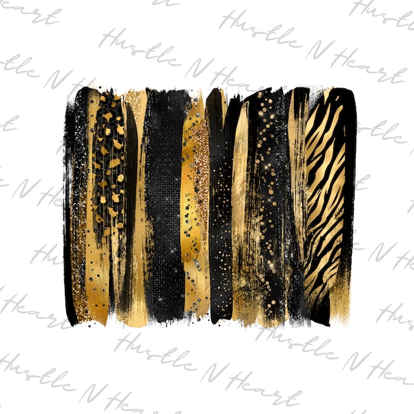 Black And Gold Brush Stroke Background PNG | Digital Download, Sublimation Design, Brushstroke, Instant Download, COMMERCIAL USE