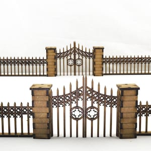 Gothic Fence with Gates and Pillars - Model Scenery Layout Diorama Halloween