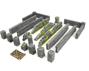 Stone Wall and Pillar Sections Large Set 20mm to 28mm WW2 Normandy Wargame Terrain Model Diorama Scenery Landscape Model Building Resin