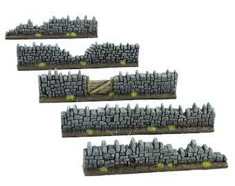 Damaged Fantasy Resin Walls - Set of 5, 10 or 20 – Wargaming Tabletop Terrain Scenery Diorama Wall